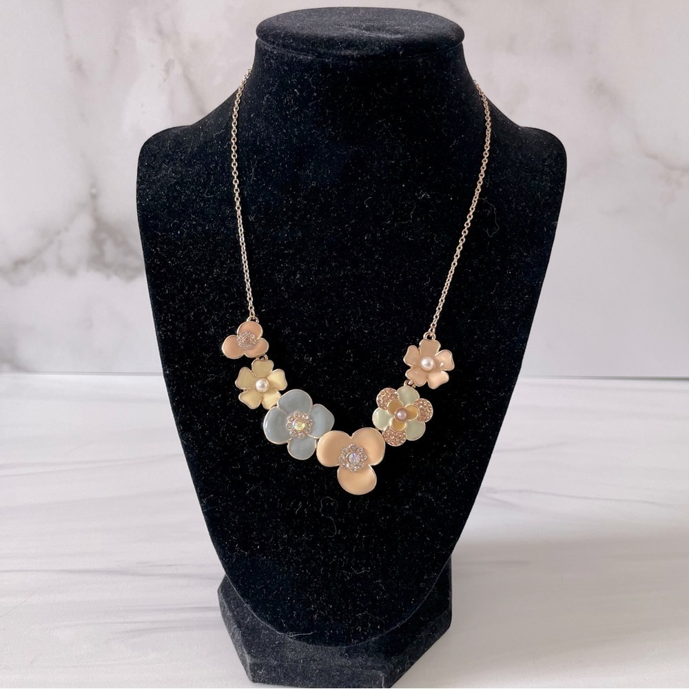 LC Lauren Conrad Floral Enamel Necklace- Gold and Multicolored- Statement